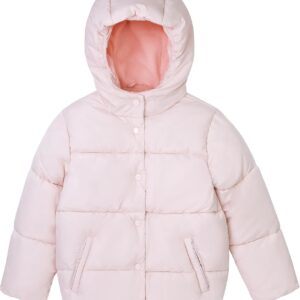 Toddler Girls Puffer Winter Jacket 3-7 Years Little Girls Faux-Down Fleece Lined Water-Resistant Coat